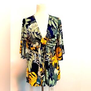Tropical Leaf Print Kimono Top